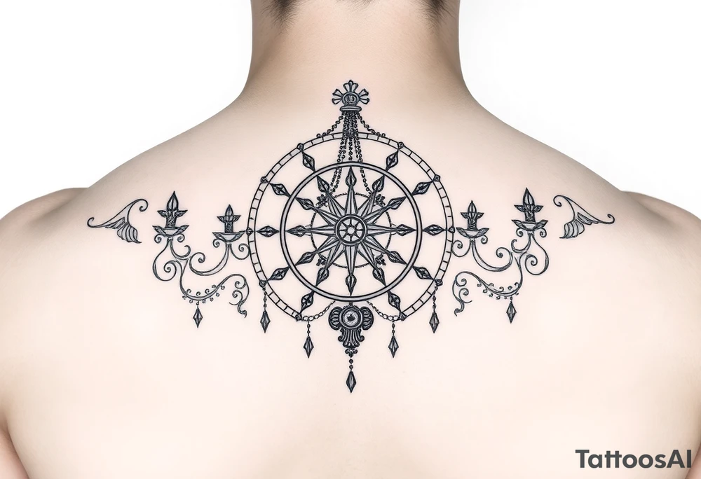 Ornamental chandelier natal chart tattoo idea
