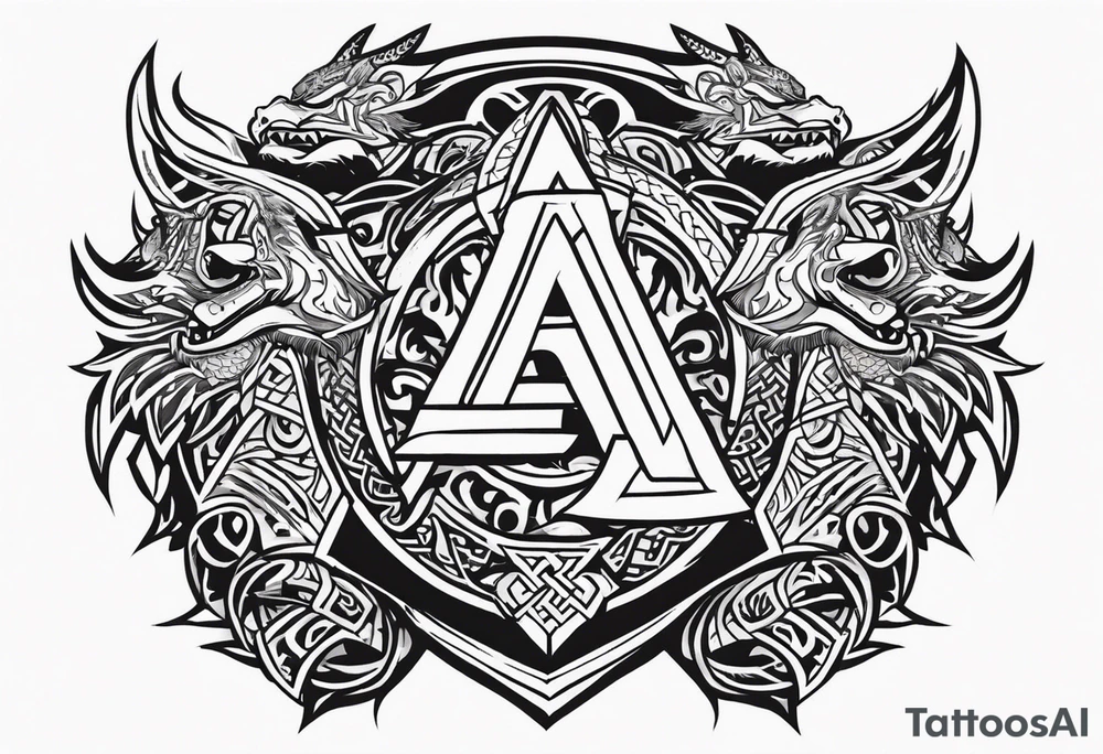 Valhalla sword shield dragon axe Valknut tribal tattoo idea Valhalla sword shield dragon axe Valknut tribal tattoo idea
