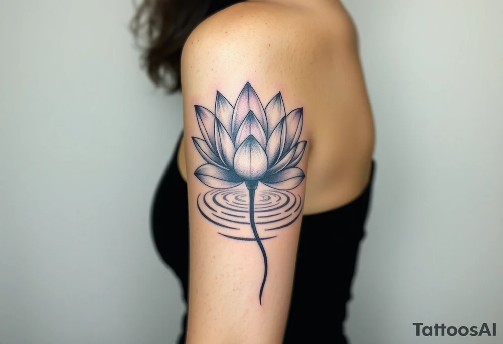 serene lotus flower emerging from sacred waters with ripples tattoo idea