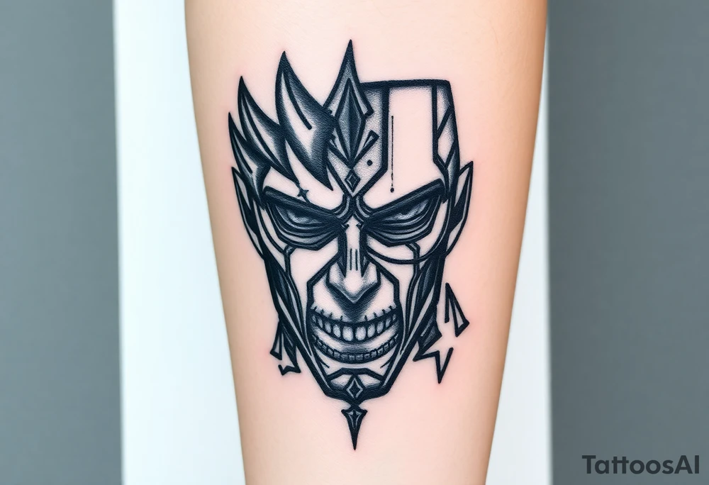 Face of eren jaeger after transforming from titan, with titan marks on his eyes tattoo idea