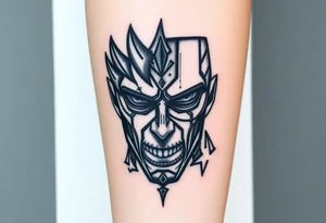 Face of eren jaeger after transforming from titan, with titan marks on his eyes tattoo idea