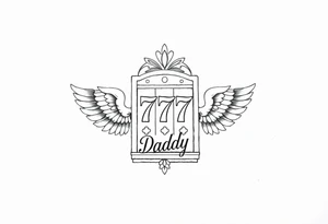 Slot machine with 777 and the word Daddy with angel wings tattoo idea