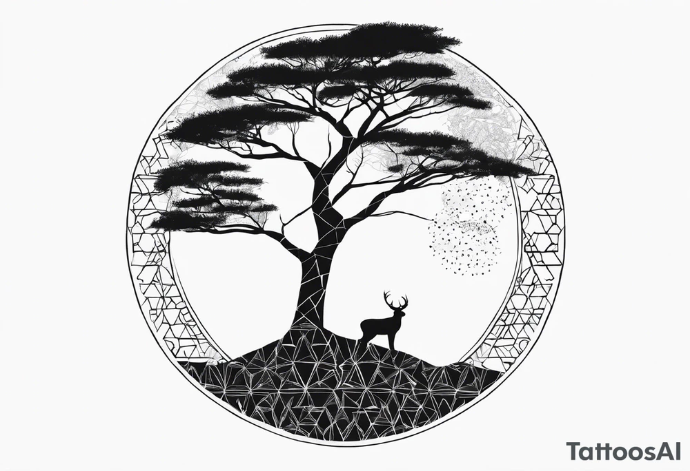 Baum silhouette mit Geometric Muster im Hintergrund tattoo idea