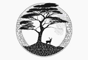 Baum silhouette mit Geometric Muster im Hintergrund tattoo idea