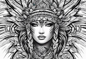 Tribal sleeve with rays of light background tattoo idea