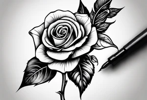 A long stem rose stem stabbed through a human hand tattoo idea