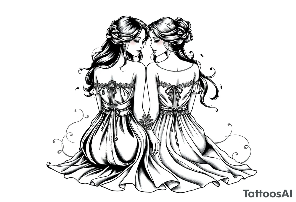 Two girls with dress sitting next tattoo idea