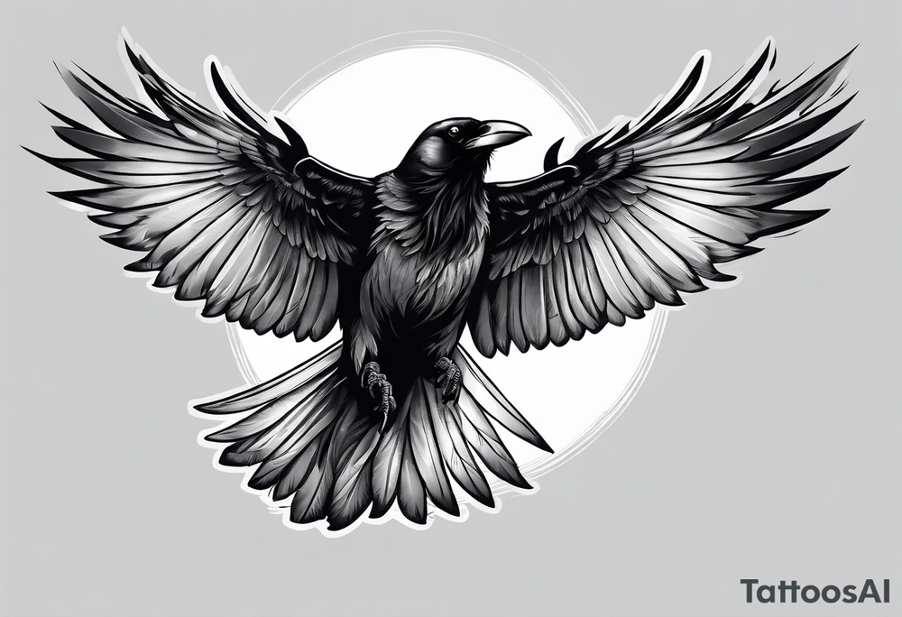 Crow flying staring facing front with wings wide open tattoo idea