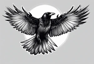 Crow flying staring facing front with wings wide open tattoo idea