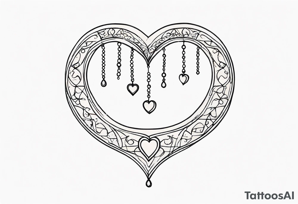 Crescent moon with heart shaped jewels dangling from it tattoo idea