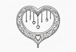 Crescent moon with heart shaped jewels dangling from it tattoo idea