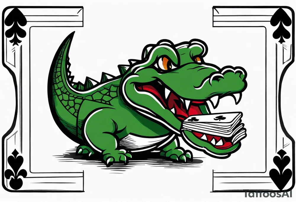 Alligator biting a 2 of spades card tattoo idea