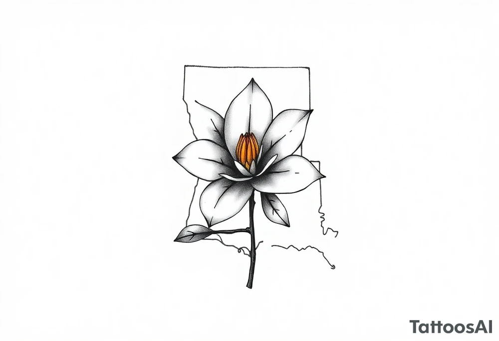 State or louisiana with magnolia flower in tooled leather tattoo idea