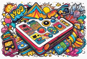 Sleeve containing 70s and 80s retro games tattoo idea