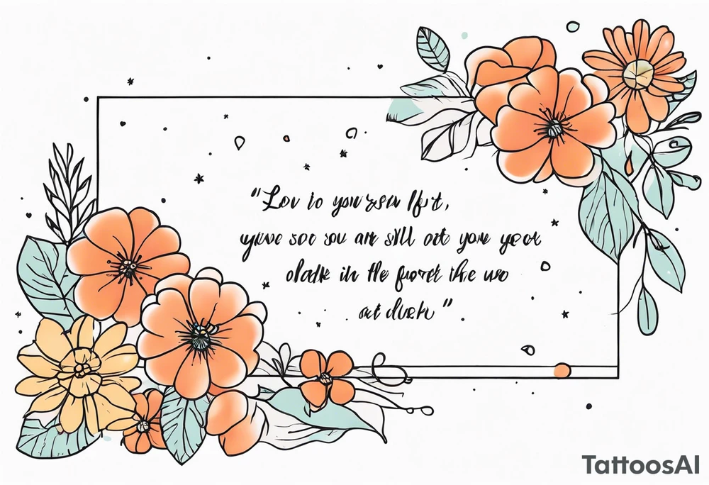 Love yourself first quote with flowers tattoo idea