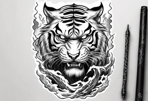 tiger warrior with lightning and the sun for a forearm sleeve tattoo idea