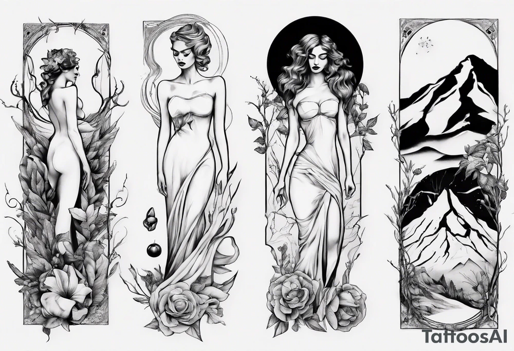 Persephone with mountains tattoo idea