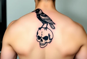 Crow standing on skull tattoo idea