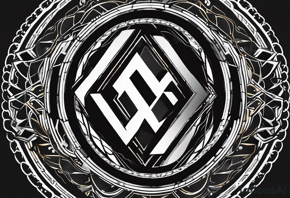 Simplistic symbol large delta inside a circle. Circle is made from chain. Shade of a letter K in a background. tattoo idea
