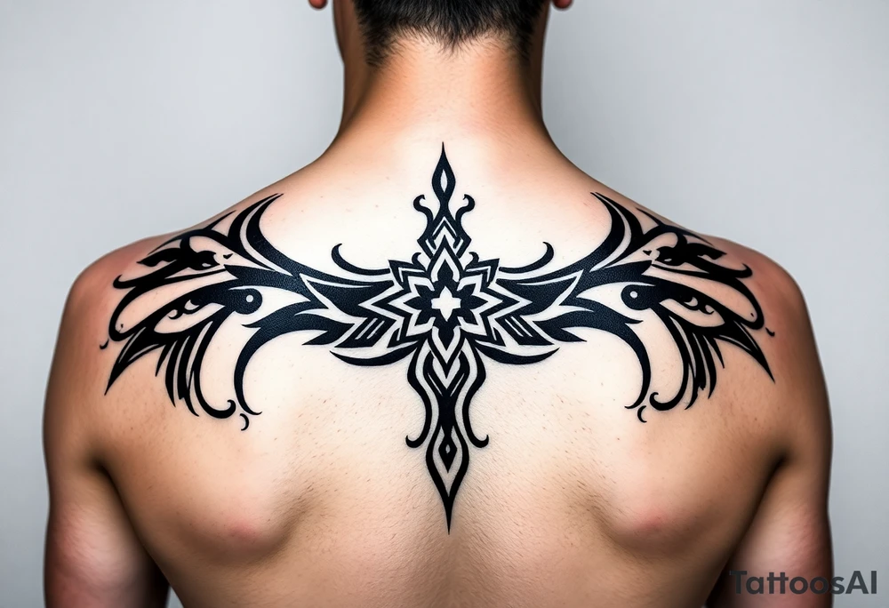 Extra large female back mendela tattoo idea