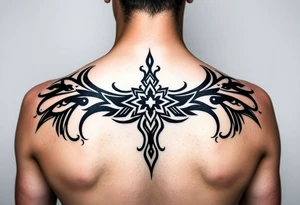 Extra large female back mendela tattoo idea
