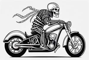 Skeleton with a viking helmet riding motorcycle tattoo idea