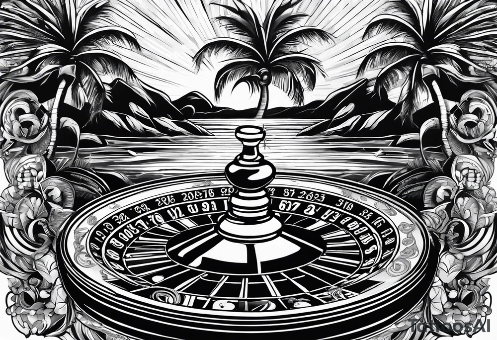 ROULETTE casino card games dice sun palm tree tattoo idea