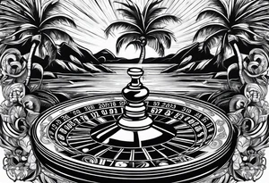 ROULETTE casino card games dice sun palm tree tattoo idea