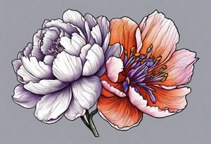 pink peony. purple gladiolus. red hawthorn. orange marigold. navy blue sweet pea. white paper white narcissus. tattoo idea