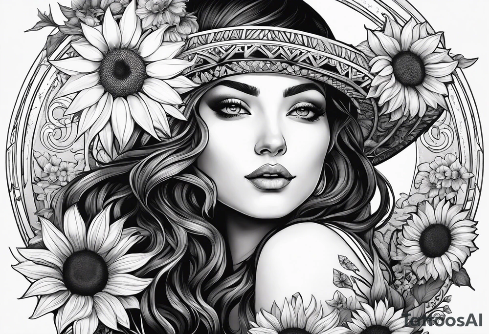 Cancer, moon, sunflower, flowers, fairy, goddess, love, kind, fierce, sun, strong woman, caring, tattoo idea