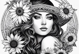 Cancer, moon, sunflower, flowers, fairy, goddess, love, kind, fierce, sun, strong woman, caring, tattoo idea