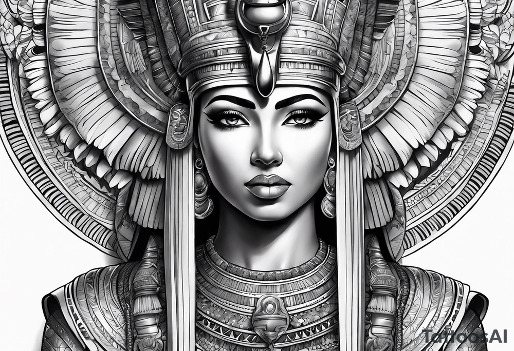 Sleeve with cleopatra, Horus tattoo idea