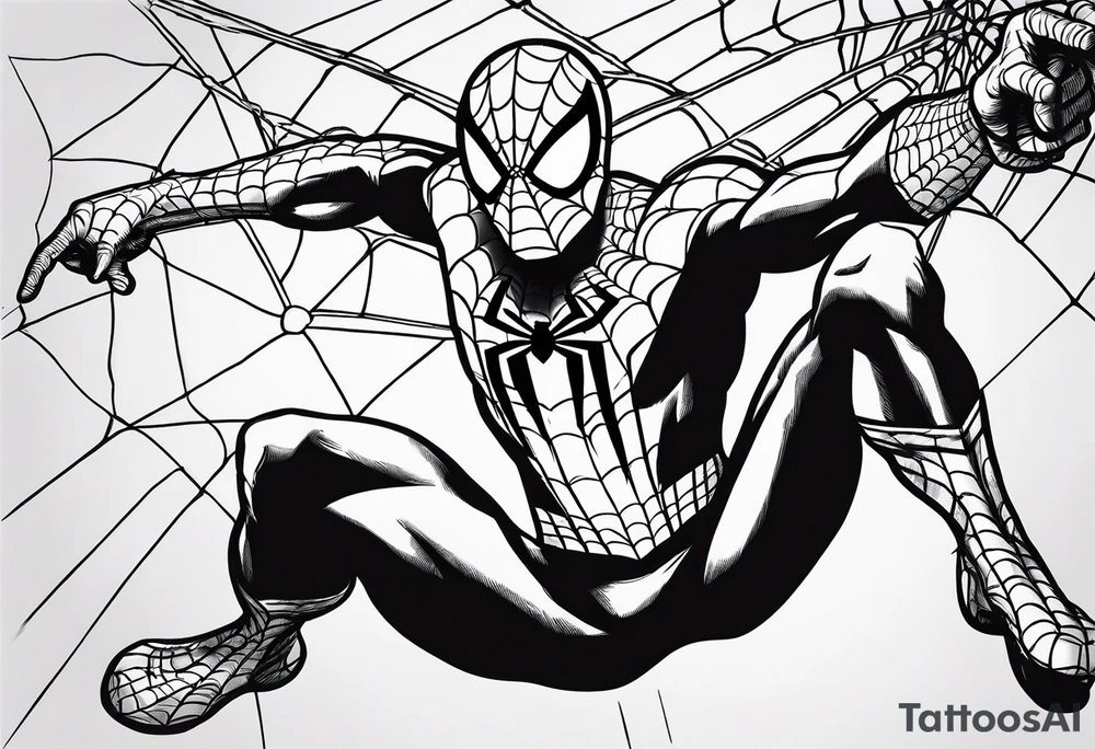 Spiderman shooting web while swinging tattoo idea