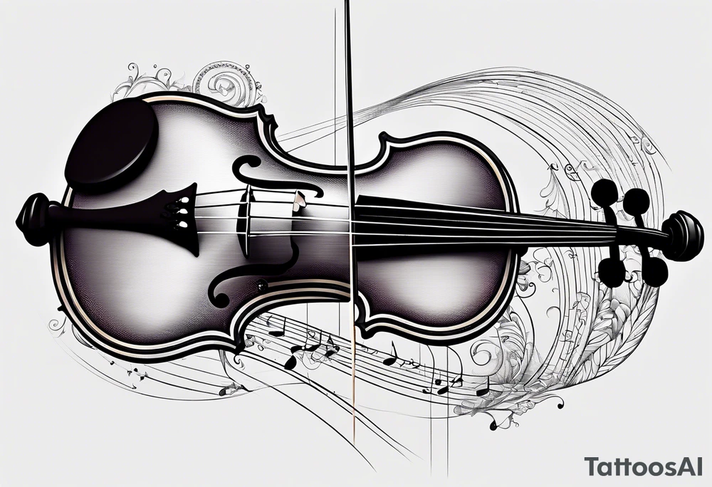 minimalist violinwith some jewel tone accent colors, mostly black and white tattoo idea