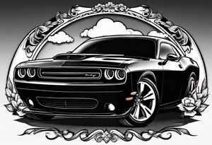 2020 Black Dodge challenger tattoo idea