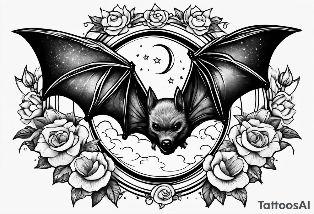 Fines flowers bat moon stars tattoo idea
