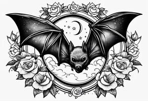 Fines flowers bat moon stars tattoo idea