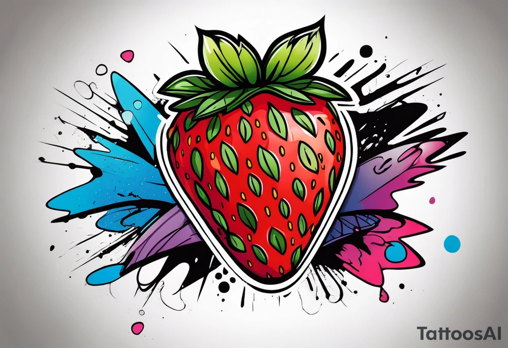 one graffiti style Strawberry, no background tattoo idea