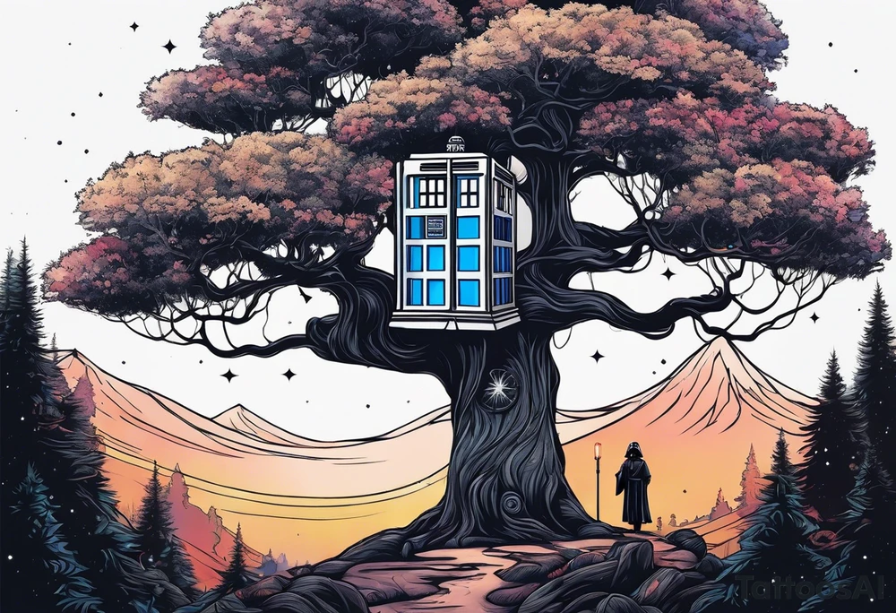 Tree with Star wars and a tardis tattoo idea