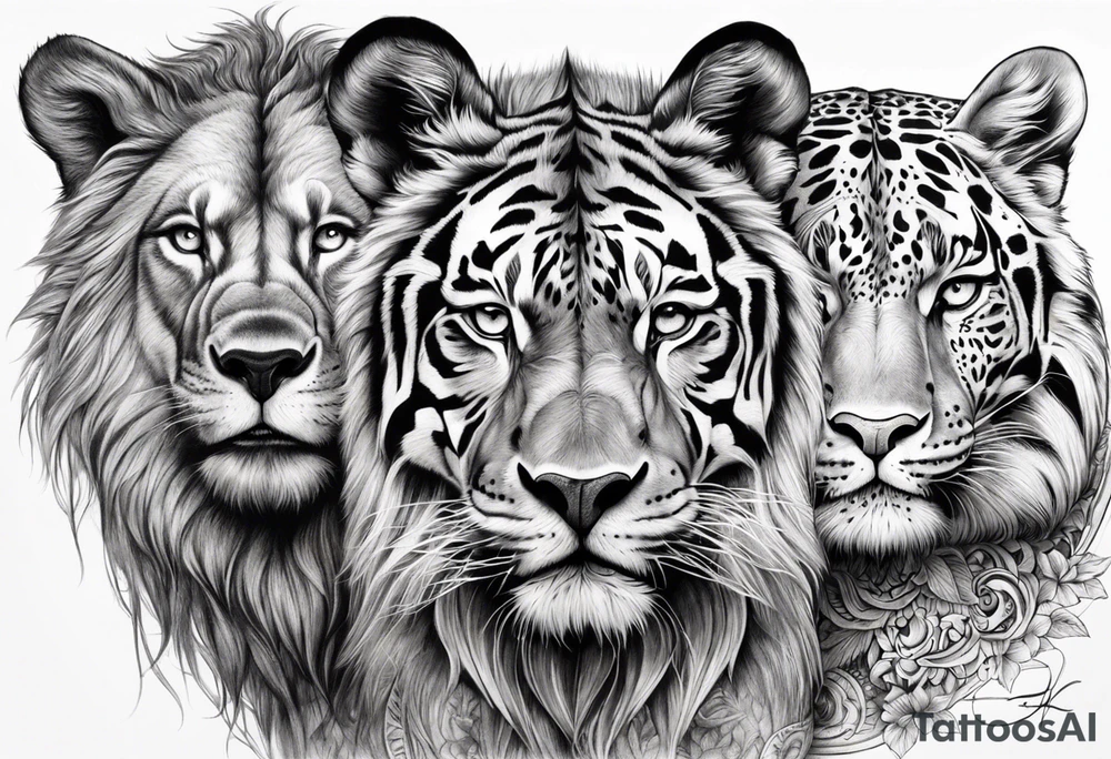 uma leoa, um leao e seus dois filhotes dentro de um retangulo tattoo idea