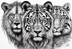 uma leoa, um leao e seus dois filhotes dentro de um retangulo tattoo idea
