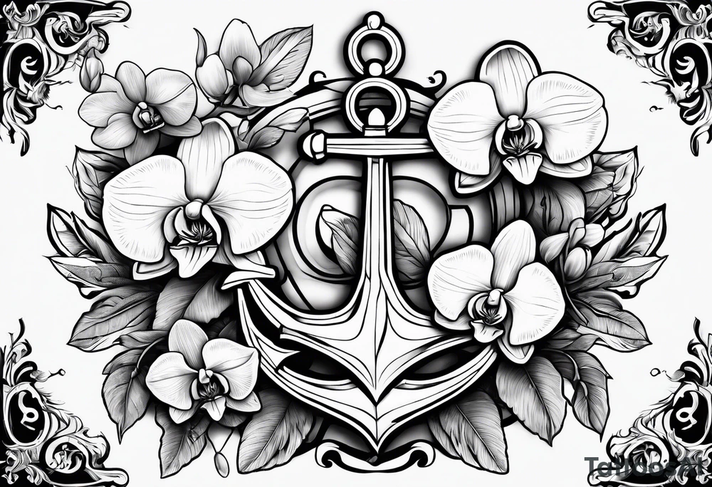 An anchor and orchids tattoo idea