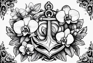 An anchor and orchids tattoo idea