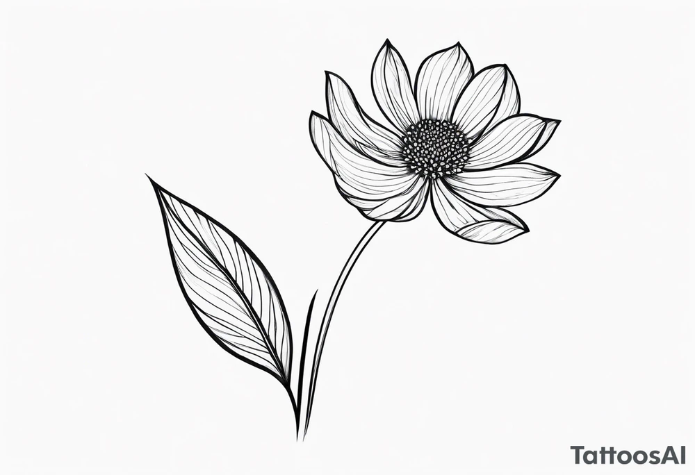 one very simple and no detailed waratha flower with stem in black and white, the few lines possible, fine-line, very minimalistic tattoo idea