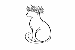 A regal cat silhouette with a floral crown, minimalist linework tattoo idea