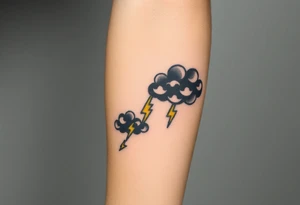 Black dark menacing storm clouds with eerie yellow lightning bolts tattoo idea