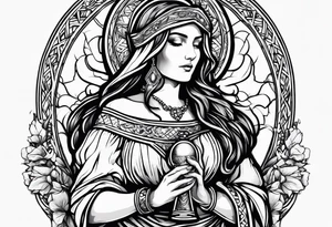 holy saint woman turned away
 holding a chalice tattoo idea