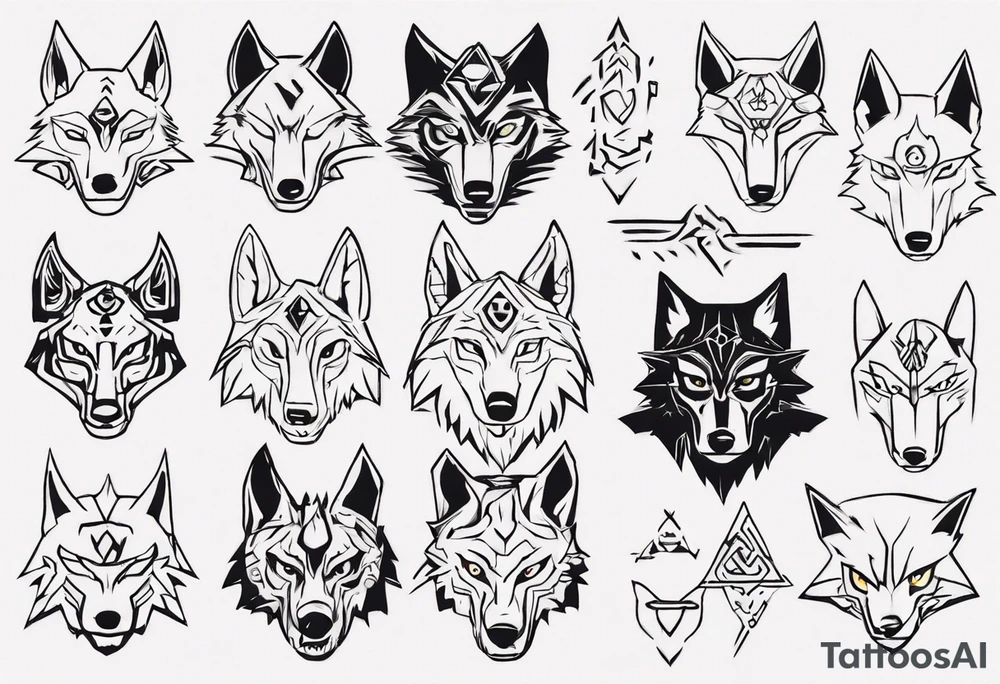 wolf head in zelda style tattoo idea