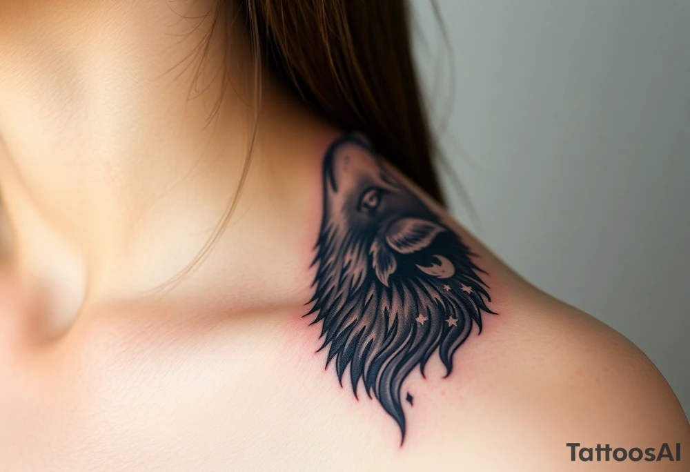 Wolf howling moon stars dove tattoo idea