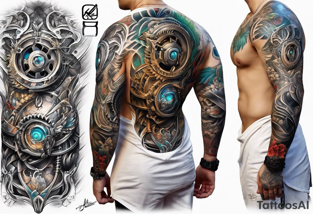 Bio mechanical full sleeve tattoo idea